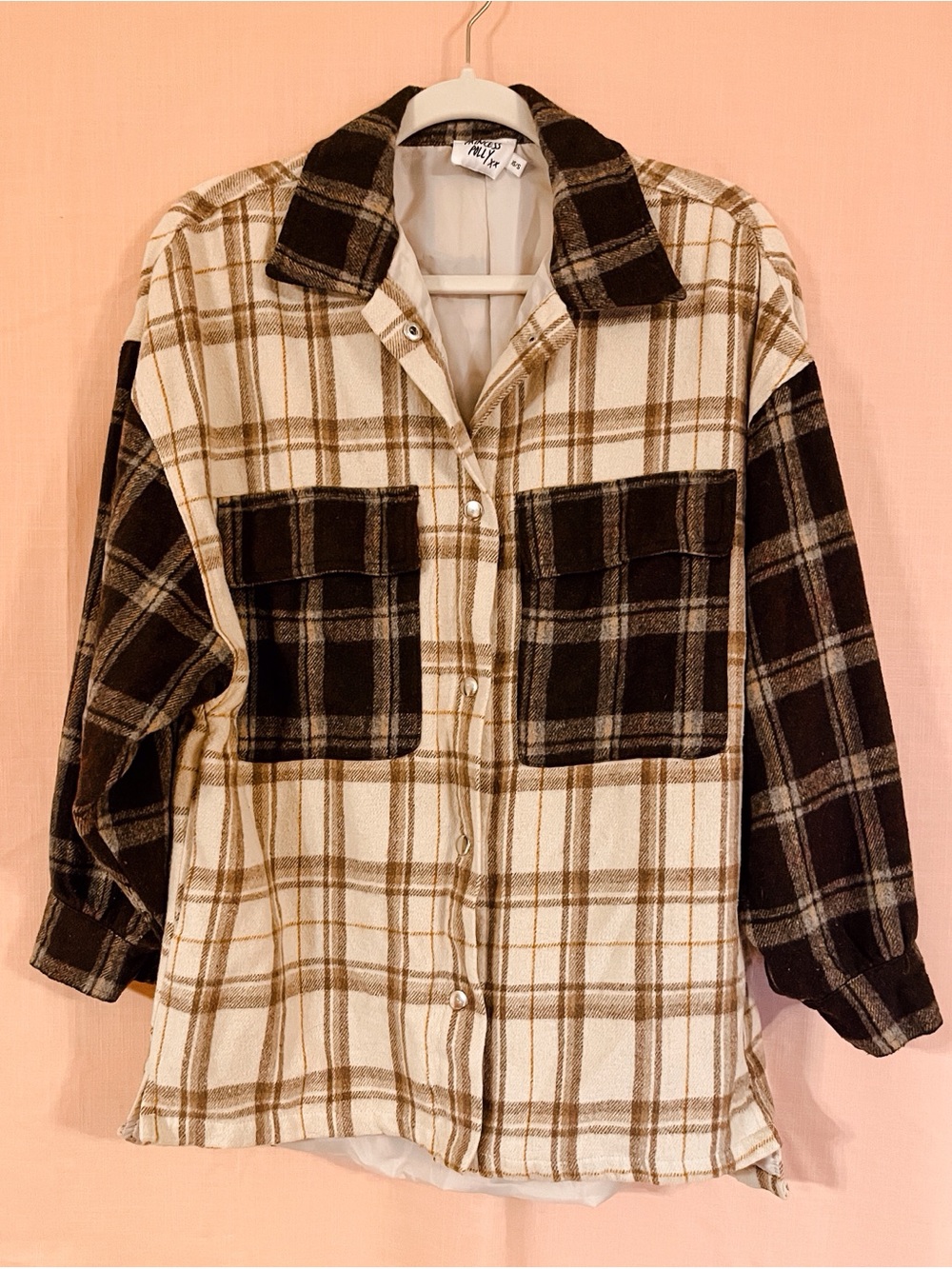 Princess Polly Cream & Brown Plaid Button-Down Light Jacket
